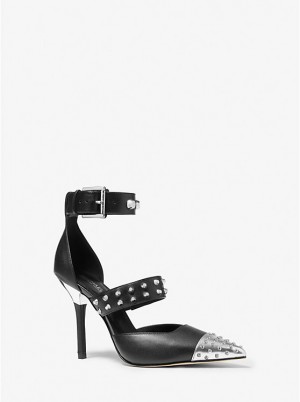 Michael Kors Amal Astor Stud Sandal Naisten Korkokengät BLACK/SILVER | FIUZO1718