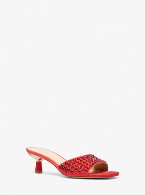 Michael Kors Amal Embellished Faux Suede Kitten Naisten Sandaalit CRIMSON | FIRVB1760