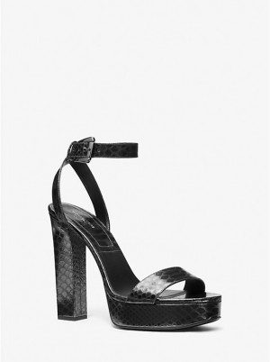 Michael Kors Anabelle Python Embossed Leather Platform Naisten Sandaalit GUNMETAL | FITCT1768