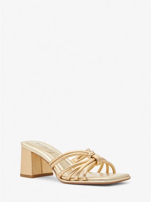 Michael Kors Astra Metallic Leather Mule Naisten Sandaalit Kultaiset | FILIL1782