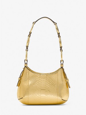 Michael Kors Bardot Mini Metallic Python Embossed Leather Hobo Naisten Olkalaukku Kultaiset | FIDFP1179