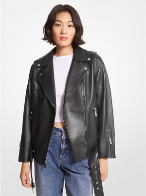 Michael Kors Belted Leather Biker Naisten Takki Mustat | FIYXC1353