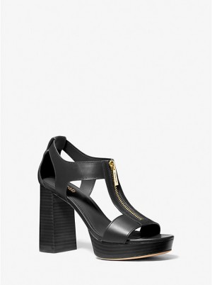 Michael Kors Berkley Leather Block-Heel Naisten Sandaalit Mustat | FINWN1788