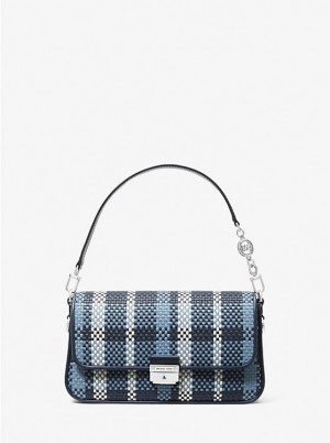 Michael Kors Bradshaw Small Woven Leather Convertible Naisten Olkalaukku Laivastonsininen | FISGA1180