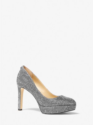 Michael Kors Chantal Embellished Glitter Chain-Mesh Platform Naisten Korkokengät ANTHRACITE | FINWE1739