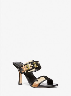 Michael Kors Colby Camouflage Print Calf Hair Naisten Sandaalit Oliivinvihreä | FIDFA1828