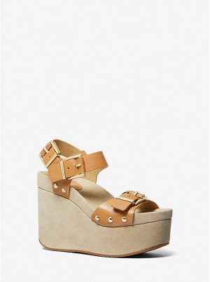 Michael Kors Colby Leather Wedge Naisten Sandaalit PALE PEANUT | FIXYL1836