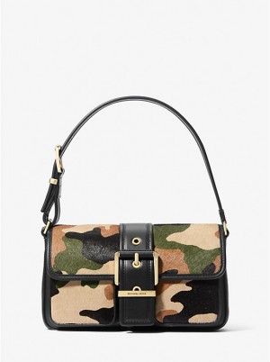 Michael Kors Colby Medium Camouflage Print Calf Hair Naisten Olkalaukku Oliivinvihreä | FIILG1184