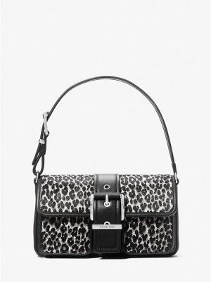 Michael Kors Colby Medium Leopard Print Calf Hair Naisten Olkalaukku Mustat | FIEBZ1189