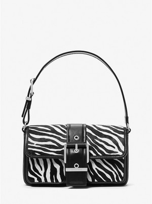 Michael Kors Colby Medium Zebra Print Calf Hair Naisten Olkalaukku Mustat | FIQMV1192