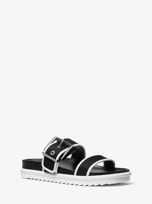 Michael Kors Colby Two-Tone Neoprene Slide Naisten Sandaalit OPTIC WHITE/BLK | FIBEC1839