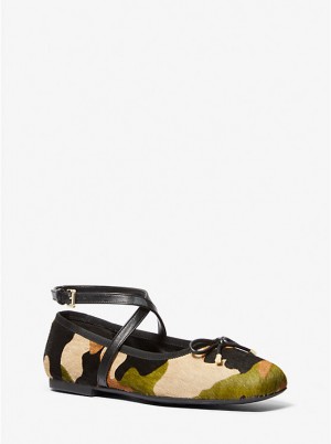 Michael Kors Collette Camouflage Print Calf Hair Ballet Naisten Matalat Kengät Oliivinvihreä | FICTM1681