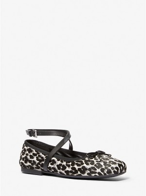 Michael Kors Collette Leopard Print Calf Hair Ballet Naisten Matalat Kengät Mustat | FIMQE1685