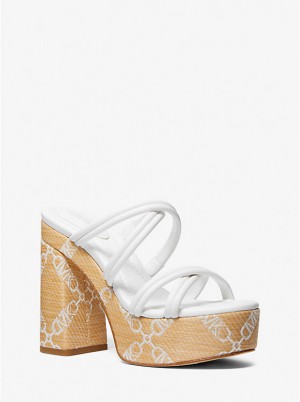 Michael Kors Corrine Empire Logo Jacquard Straw Platform Naisten Sandaalit NAT/OPTICWHT | FIMQB1841