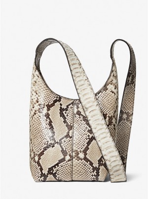 Michael Kors Dede Mini Python Embossed Leather Hobo Naisten Olkalaukku NATURAL | FIPJT1201