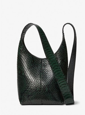 Michael Kors Dede Mini Python Embossed Leather Hobo Naisten Olkalaukku FOREST | FIAHY1202