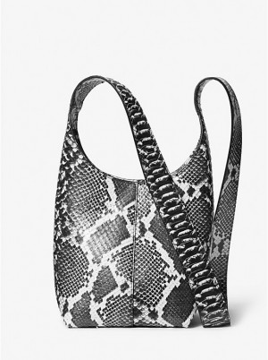 Michael Kors Dede Mini Python Embossed Leather Hobo Naisten Olkalaukku BLACK/WHITE | FISGU1203