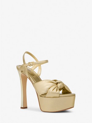 Michael Kors Elena Metallic Leather Platform Naisten Sandaalit Kultaiset | FIPJF1858