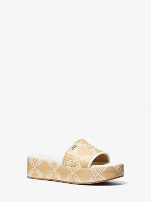 Michael Kors Ember Empire Logo Jacquard Straw Platform Naisten Sandaalit NAT/OPTICWHT | FIUZJ1861