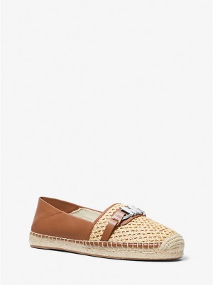 Michael Kors Ember Leather and Straw Espadrille Naisten Matalat Kengät NATURAL/LUGGAGE | FIVRU1689