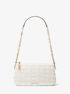 Michael Kors Empire Medium Frayed Denim Chain-Link Pochette Naisten Olkalaukku Valkoinen | FIKOD1209