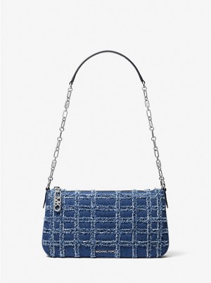 Michael Kors Empire Medium Frayed Denim Chain-Link Pochette Naisten Olkalaukku DENIM | FILIF1210