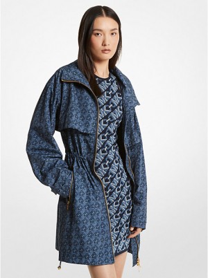 Michael Kors Empire Signature Logo Print Woven Anorak Naisten Takki MIDNIGHTBLUE | FILII1366