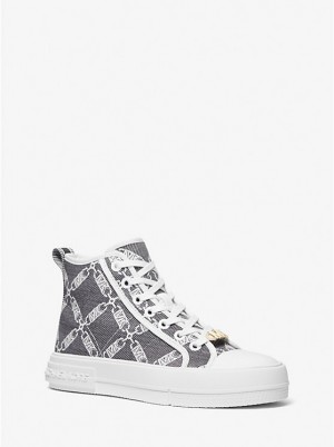 Michael Kors Evy Empire Logo Jacquard High-Top Naisten Tennarit BLACK/WHITE | FIPJW1981