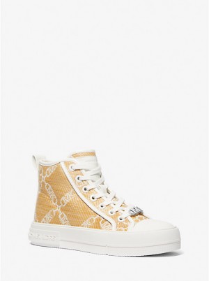 Michael Kors Evy Empire Logo Jacquard Straw High-Top Naisten Tennarit NAT/OPTICWHT | FIAHE1982