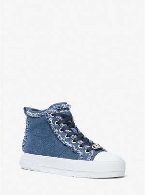 Michael Kors Evy Frayed Denim High-Top Naisten Tennarit DENIM | FISGR1983