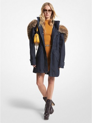 Michael Kors Faux Fur Trim Denim Anorak Naisten Takki RINSE | FICTA1369