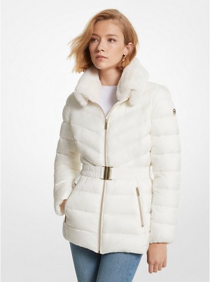 Michael Kors Faux Fur Trim Quilted Nylon Packable Puffer Naisten Takki BONE | FIVRS1370