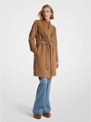 Michael Kors Fringe Wool Blend Belted Coat Naisten Takki Tumman | FIXYX1379