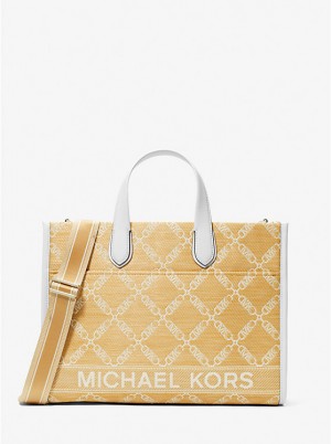 Michael Kors Gigi Large Empire Logo Jacquard Straw Naisten Tote NAT/OPTICWHT | FIPJE1253