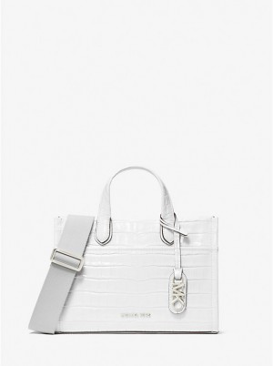 Michael Kors Gigi Small Crocodile Embossed Leather Naisten Messenger Laukku Valkoinen | FIHAD1155