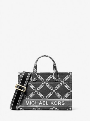 Michael Kors Gigi Small Empire Logo Jacquard Naisten Messenger Laukku BLACK/WHITE | FILIH1158