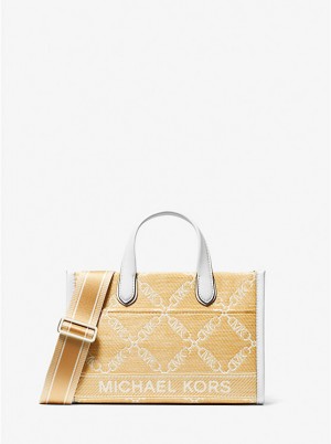 Michael Kors Gigi Small Empire Logo Jacquard Straw Naisten Messenger Laukku NAT/OPTICWHT | FIZUJ1159