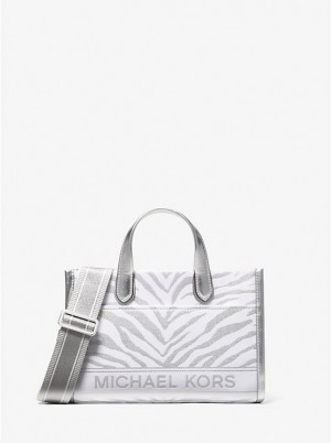 Michael Kors Gigi Small Metallic Zebra Jacquard Naisten Messenger Laukku Hopea | FIVRZ1162