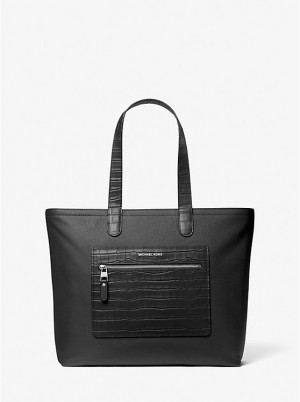 Michael Kors Hudson Crocodile Embossed Leather Top-Zip Tote Miesten Matkalaukku Mustat | FIOKC2136