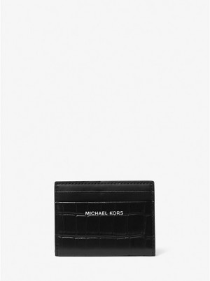 Michael Kors Hudson Crocodile Embossed Leather Bifold Miesten Lompakko Mustat | FIXYK2159