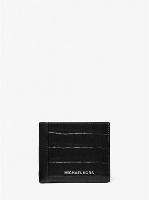 Michael Kors Hudson Crocodile Embossed Leather Billfold Miesten Lompakko Mustat | FIZUL2160