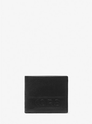 Michael Kors Hudson Pebbled Leather Billfold With Coin Pouch Miesten Lompakko Mustat | FIFDN2166