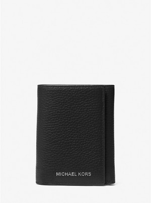 Michael Kors Hudson Pebbled Leather Tri-Fold Miesten Lompakko Mustat | FIAHQ2169