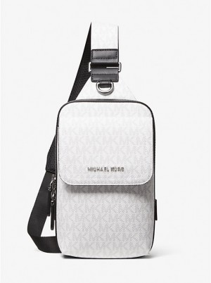 Michael Kors Hudson Signature Logo Sling Pack Miesten Crossbody Laukku BRIGHT WHT | FIILY2120