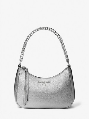 Michael Kors Jet Set Charm Small Metallic Leather Pochette Naisten Olkalaukku Hopea | FIBEL1215