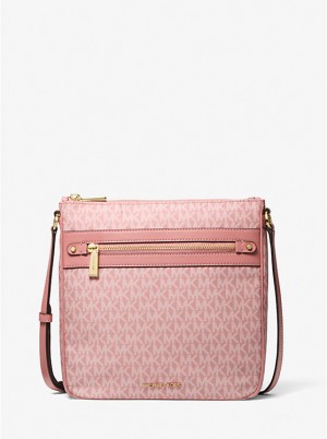 Michael Kors Jet Set Large Signature Logo Print Woven Naisten Crossbody Laukku Pinkki | FITCR1092