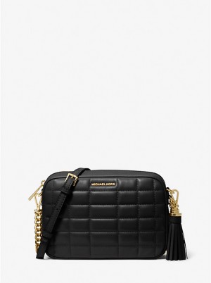 Michael Kors Jet Set Medium Quilted Leather Naisten Crossbody Laukku Mustat | FIUZY1094