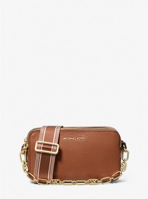 Michael Kors Jet Set Small Pebbled Leather Double Zip Camera Naisten Crossbody Laukku LUGGAGE | FIGSF1102