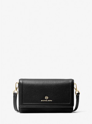 Michael Kors Jet Set Small Pebbled Leather Smartphone Convertible Naisten Crossbody Laukku Mustat | FIJPH1104