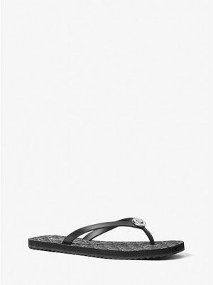 Michael Kors Jinx Logo Flip Flop Naisten Sandaalit BLACK/SILVER | FICTK1889